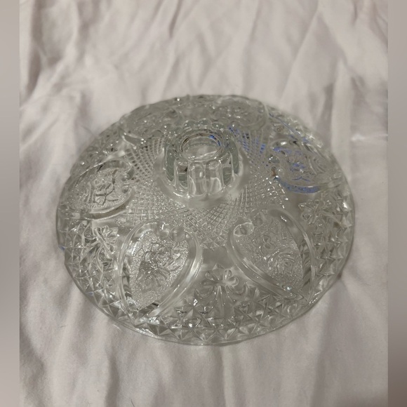 Other - Antique Manganese Glass Candy Dish With Lid Clear Heart With Ribbons Pattern KIG